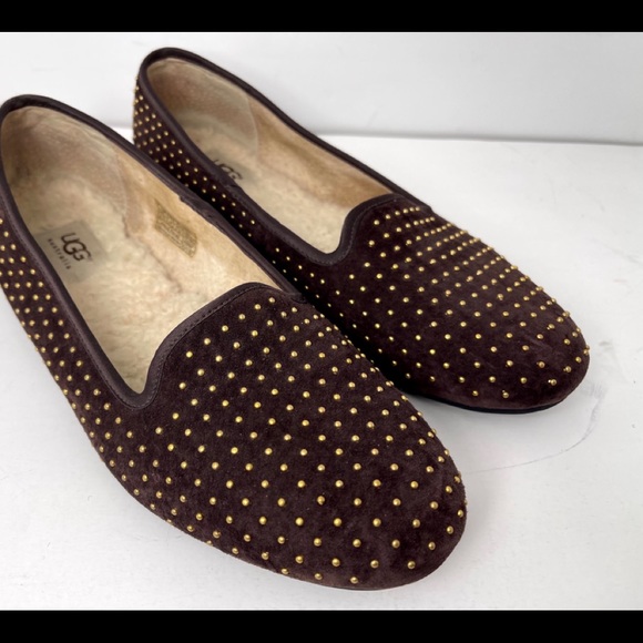 UGG Australia Flats Brown Leather Brass Stud Trim - Picture 5 of 12